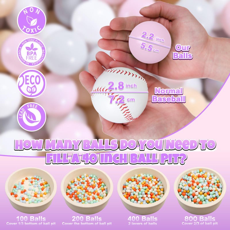 GOGOSO Ball Pit Balls for Toddler Baby Plastic Playballs Kids Soft Pastel Pelotas NonToxic BPAFreePinkGreyBeigeWhite100 Balls - Image 3