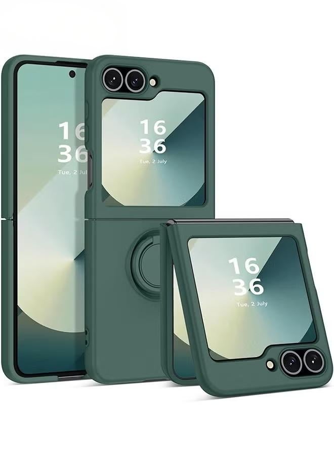 جراب لهاتف Samsung Galaxy Z Flip 6 - جراب هاتف مقاوم للصدمات لحماية الجسم بالكامل مع حامل حلقي لهاتف Galaxy Z Flip 6 5G مقاس 6.7 بوصة - أخضر عسكري - Image 1