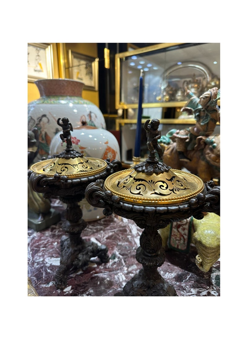 Generic - European Bronze Tazza  with Gilt Lid - Image 1