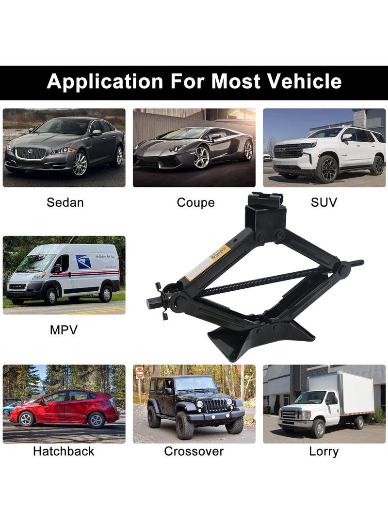 رافعة مقصية، مجموعة جاك مدمجة للسيارات، SUV، RV، MPV بتصميم ذكي للرافعة، مجموعة ثقيلة لتغيير الإطارات بقدرة رفع 2 طن (4409 رطل).