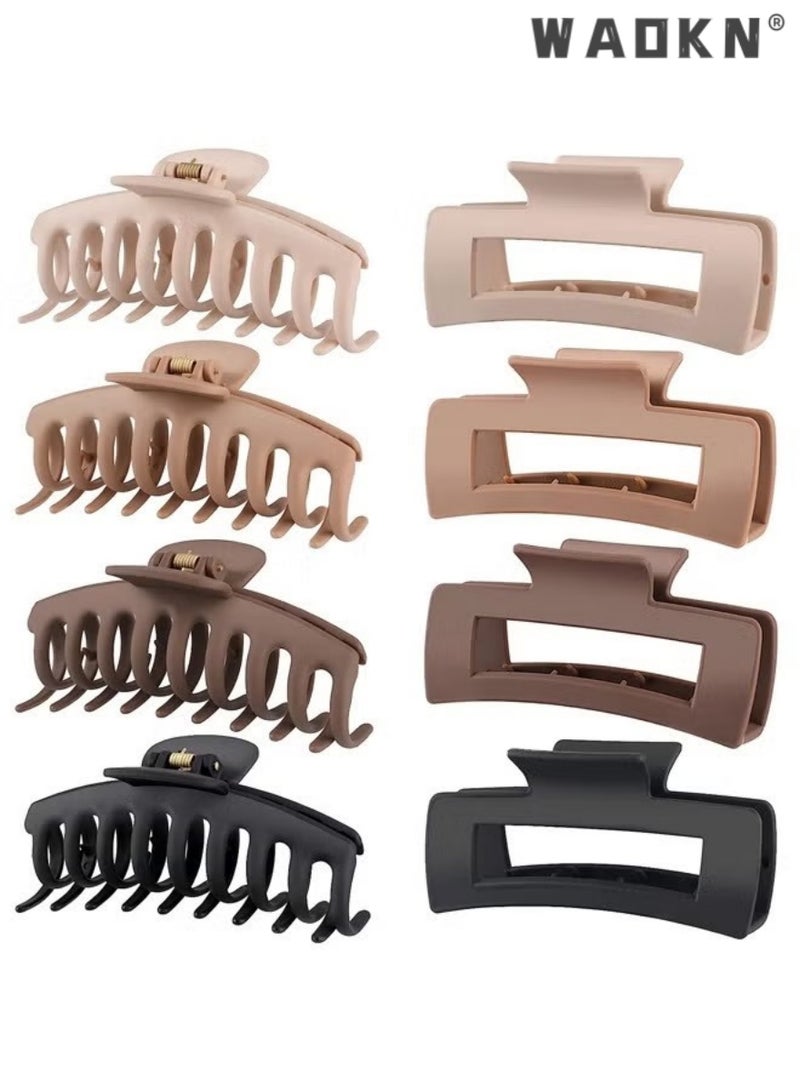 WAOKN 8-Piece Big Large Hair Claw Clips for Women Thin Thick Curly Hair,Strong Hold Jaw Clips Matte claw clip set,Large Claw Clip,Rubber Paint Hair Clip, Makeup Shower Claw Clip,Neutral Colors - Image 1