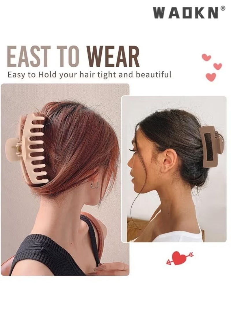 WAOKN 8-Piece Big Large Hair Claw Clips for Women Thin Thick Curly Hair,Strong Hold Jaw Clips Matte claw clip set,Large Claw Clip,Rubber Paint Hair Clip, Makeup Shower Claw Clip,Neutral Colors - Image 5