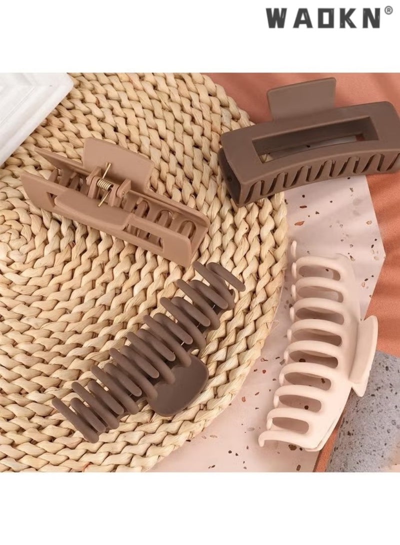 WAOKN 8-Piece Big Large Hair Claw Clips for Women Thin Thick Curly Hair,Strong Hold Jaw Clips Matte claw clip set,Large Claw Clip,Rubber Paint Hair Clip, Makeup Shower Claw Clip,Neutral Colors - Image 3