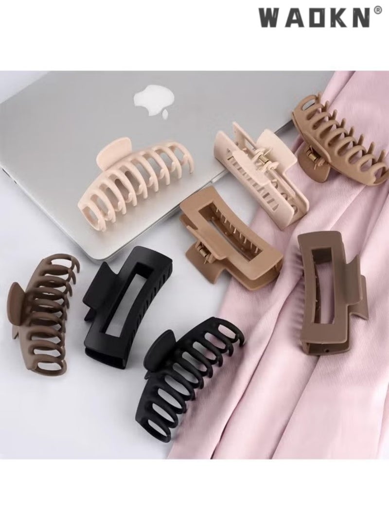 WAOKN 8-Piece Big Large Hair Claw Clips for Women Thin Thick Curly Hair,Strong Hold Jaw Clips Matte claw clip set,Large Claw Clip,Rubber Paint Hair Clip, Makeup Shower Claw Clip,Neutral Colors - Image 4