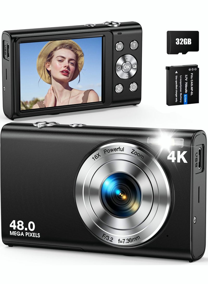 Milatech Digital Camera, Autofocus UHD 4K Vlogging Camera with 32GB Card, 48MP 16X Digital Zoom Digital Camera - Image 1