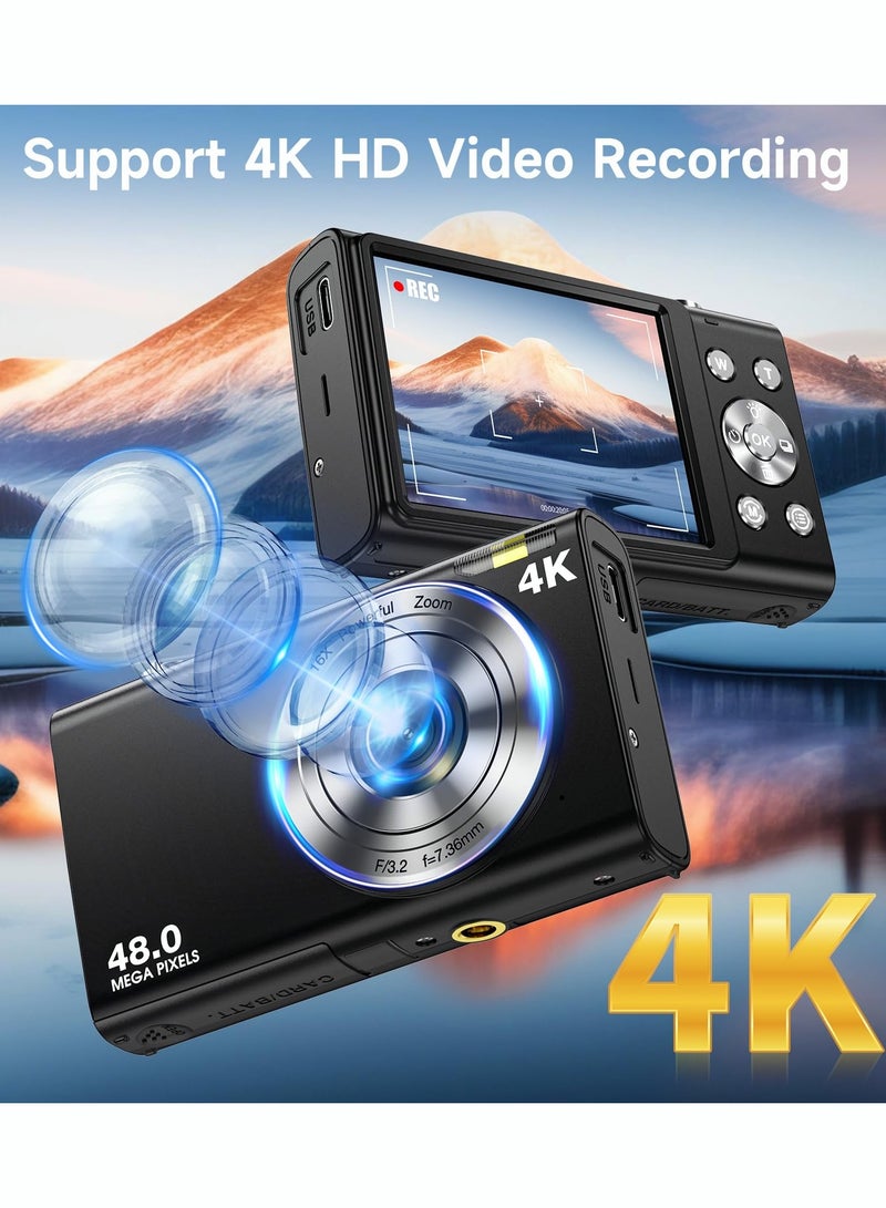 Milatech Digital Camera, Autofocus UHD 4K Vlogging Camera with 32GB Card, 48MP 16X Digital Zoom Digital Camera - Image 3