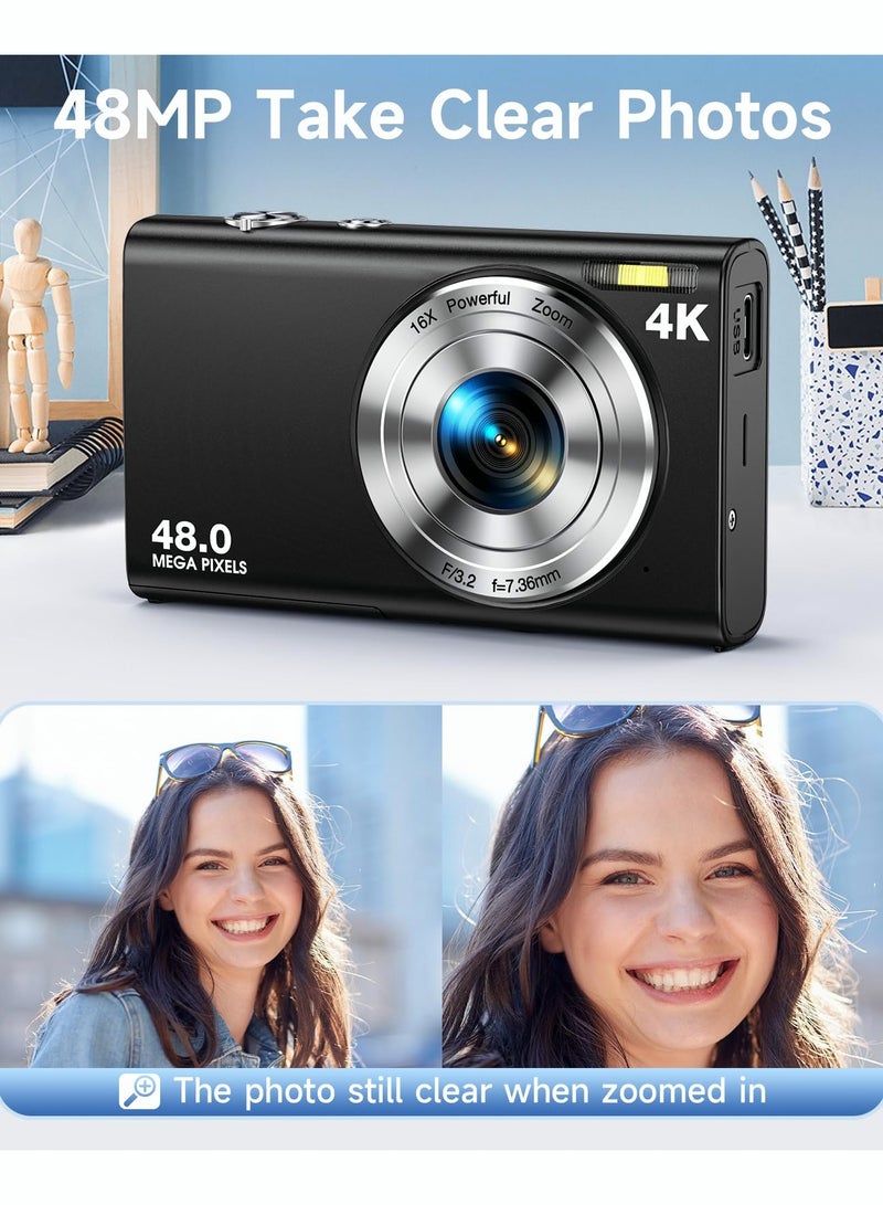 Milatech Digital Camera, Autofocus UHD 4K Vlogging Camera with 32GB Card, 48MP 16X Digital Zoom Digital Camera - Image 4