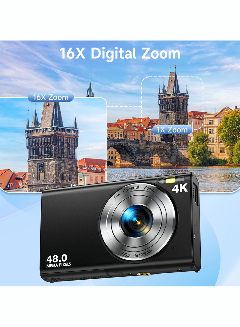 Milatech Digital Camera, Autofocus UHD 4K Vlogging Camera with 32GB Card, 48MP 16X Digital Zoom Digital Camera - Image 5