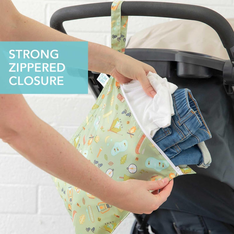 Bumkins Waterproof Wet Bag for Baby, Travel, Swim Suit, Cloth Diapers, Pump Parts, Pool, Beach, Gym Clothes, Toiletry, Hook to Stroller, Daycare, Zipper Reusable Wetdry Packing Pouch, Camp Gear Green - Image 4