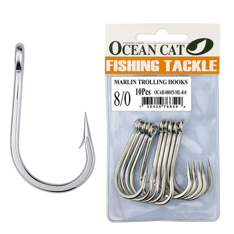 OCEAN CAT Marlin Trolling Hook Stainless Steel Barbed Offset Point Octopus Circle Fishing Hooks Fishing Tackle for Saltwater Big Game Fishing (8/0) - Image 1