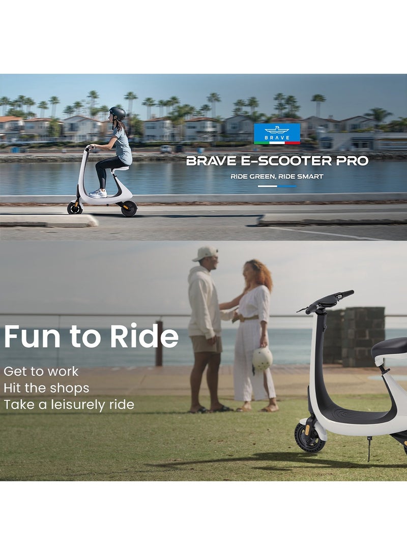 Brave Electric Scooter PRO With Dual Suspension And Full Twist Throttle, Max Speed 25Km/h And Range Upto 70Km On Single Charge | BES-PRO - White