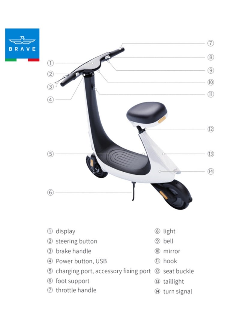 Brave Electric Scooter PRO With Dual Suspension And Full Twist Throttle, Max Speed 25Km/h And Range Upto 70Km On Single Charge | BES-PRO - White