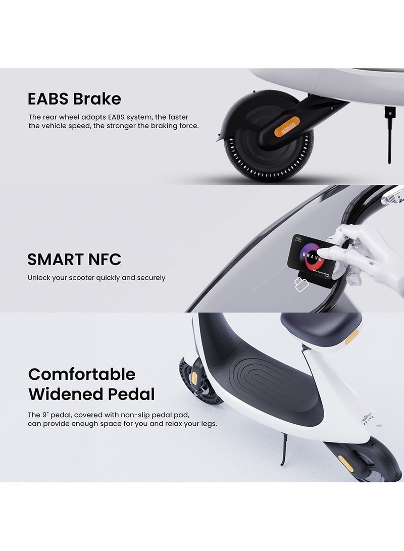 Brave Electric Scooter PRO With Dual Suspension And Full Twist Throttle, Max Speed 25Km/h And Range Upto 70Km On Single Charge | BES-PRO - White