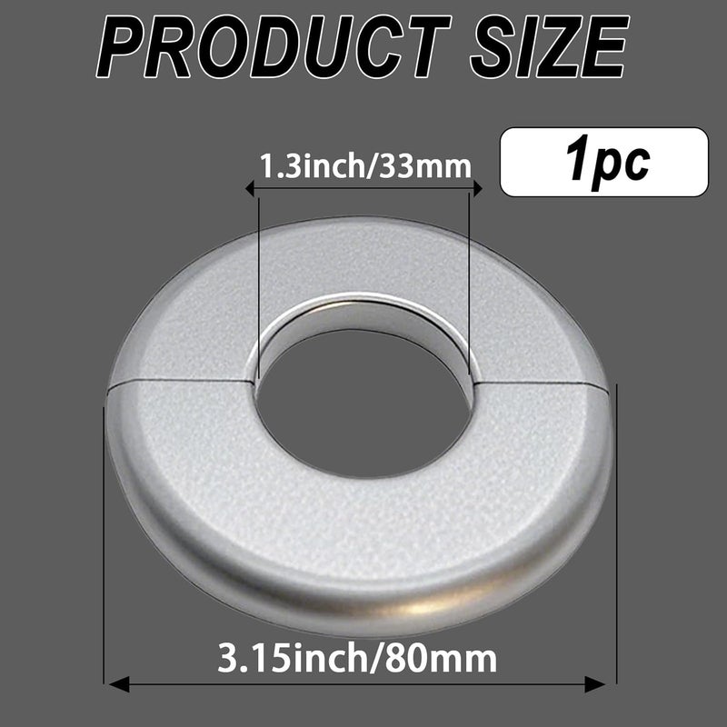 CAcoverVA 1 Piece ABS Wall Split Flange Round Self-Adhesive Escutcheon Plate Cover Plumbing Pipe Cover for Water Pipe Faucet Decoration 1.3"/33mm, Silver - Image 2