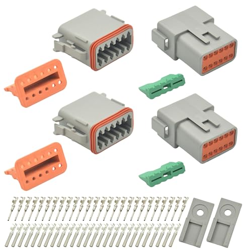 ALFOCI 2 Sets 12 Pin DT Waterproof Connector Kit Deutsch Automotive Electrical Butt IP67 Waterproof Electrical Connectors Plug with 26 Pairs 16 Stamped Contacts for Car Truck Boat 12PIN 2SET - Image 1
