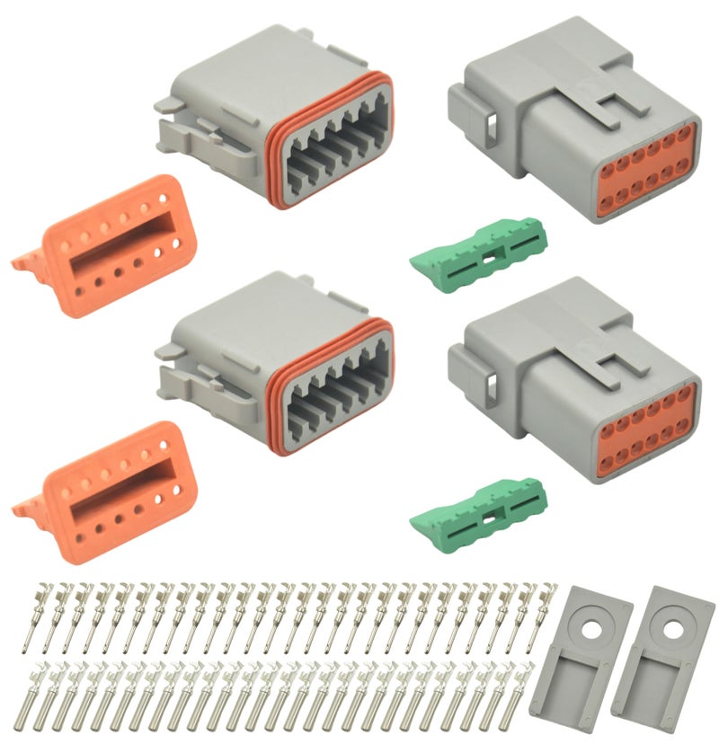 ALFOCI 2 Sets 12 Pin DT Waterproof Connector Kit Deutsch Automotive Electrical Butt IP67 Waterproof Electrical Connectors Plug with 26 Pairs 16 Stamped Contacts for Car Truck Boat 12PIN 2SET - Image 3