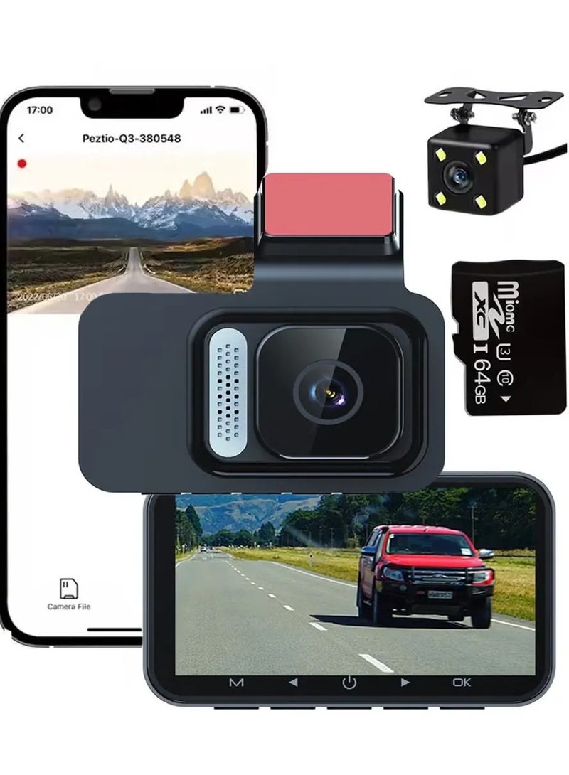 Generic Front and rear high-definition driving recorders, built-in WiFi, can be used to control and view videos anytime and anywhere, with a large64GB memory card  - Image 1