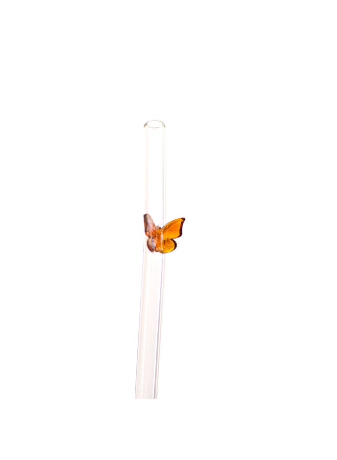 Custom Colorful Butterfly Glass Straw Eco-friendly Heat Resistant Reusable Milk Drink Transparent Elbow-Color:Amber-Specifications:0.8*20CM - Image 1