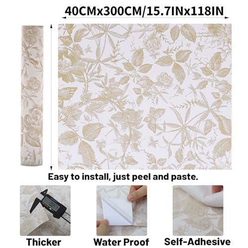 LOVADA Champagne & White Rose Wallpaper - Peel & Stick Self-Adhesive (15.7" x 118"), Vintage Floral Vinyl Contact Paper for Cabinets, Removable Wall Covering for Kitchen, Bathroom & Home Decor - Image 2