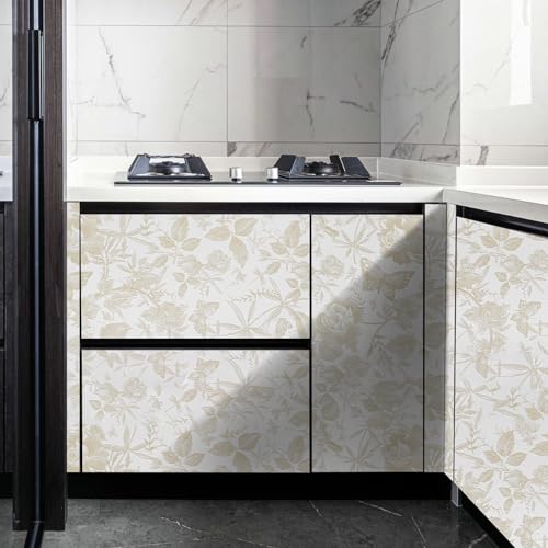 LOVADA Champagne & White Rose Wallpaper - Peel & Stick Self-Adhesive (15.7" x 118"), Vintage Floral Vinyl Contact Paper for Cabinets, Removable Wall Covering for Kitchen, Bathroom & Home Decor - Image 5