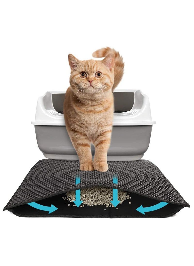Next Vogue - Next Vogue Cat Litter Mat Kitty Litter Trapping Mat Honeycomb Double Layer, Urine Waterproof, Easier to Clean, Litter Box Mat Scatter Control, Less Waste, Soft on Paws, Non-Slip (70 x 50 CM, Black) - Image 1