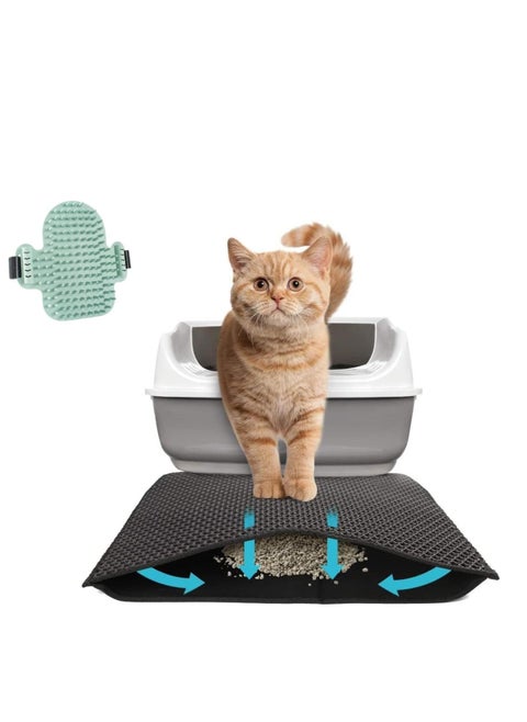 Next Vogue Cat Litter Mat Kitty Litter Trapping Mat Honeycomb Double Layer, Urine Waterproof, Easier to Clean, Litter Box Mat Scatter Control, Less Waste, Soft on Paws, Non-Slip (70 x 50 CM, Black)
