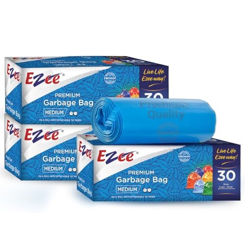 Ezee Blue Garbage Bags Medium 90 Pcs | 30 Pcs x Pack of 3 Rolls | 19 x 21 Inch | Dustbin Bags/Trash Bags/Dustbin Covers for Wet and Dry Waste - Image 1