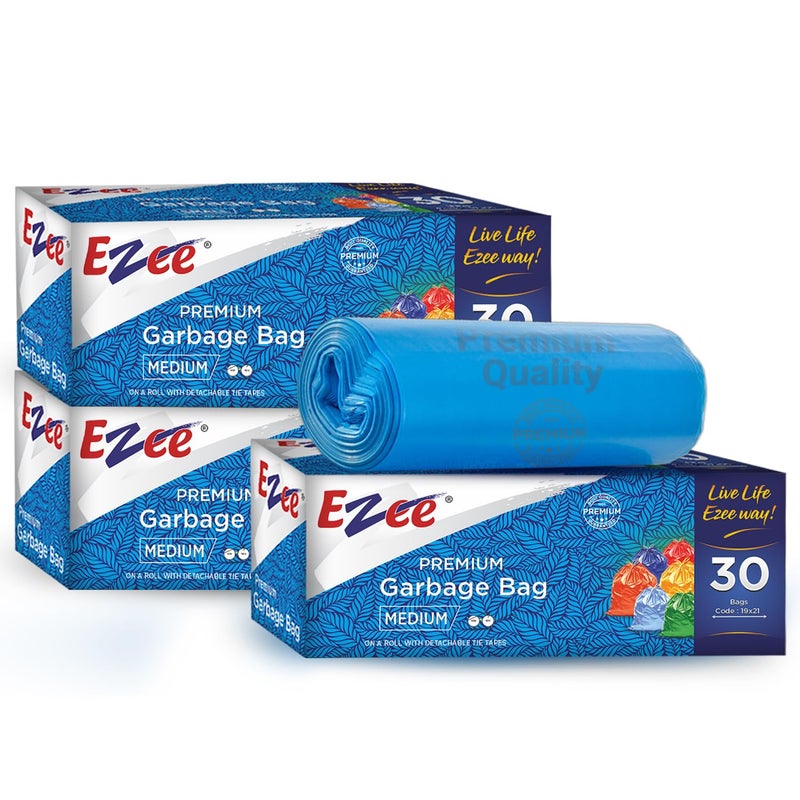 Ezee Blue Garbage Bags Medium 90 Pcs | 30 Pcs x Pack of 3 Rolls | 19 x 21 Inch | Dustbin Bags/Trash Bags/Dustbin Covers for Wet and Dry Waste - Image 5