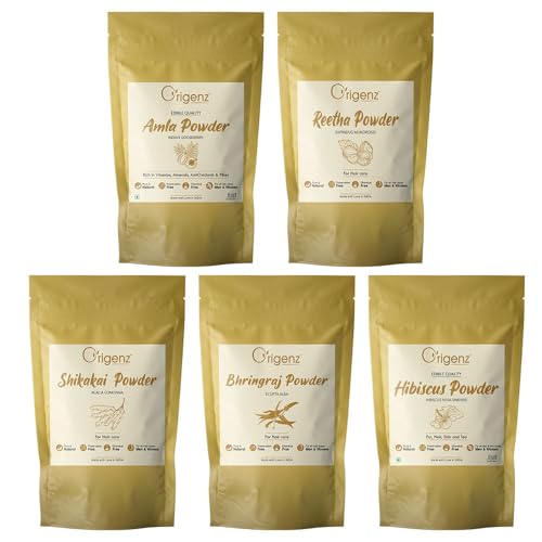 Origenz Hair Care 5 Powders Combo 1250 Gm (1.25 Kg) - Amla Reetha Shikakai Bhringraj Hibiscus Powder Pack for Wash, Healthy Scalp, Nourishment, Mask, Helps to Control Dandruff, Hairfall | Natural Cleanser | In Pouch (250 gm X 5) - Image 1
