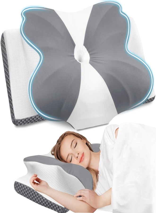 CloudBliss Cervical Neck Pillow for Sleeping, Ergonomic Memory Foam Pillow for Pain Relief Neck Shoulder Support for Side Back Stomach Sleepers, Birthday Gift (Grey, Queen Size) - Image 1