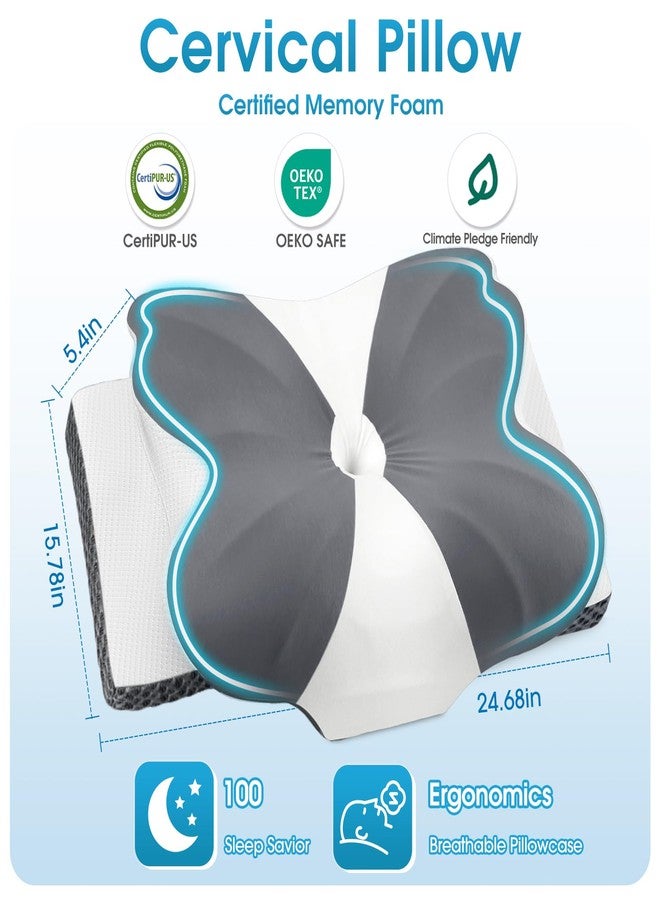 CloudBliss Cervical Neck Pillow for Sleeping, Ergonomic Memory Foam Pillow for Pain Relief Neck Shoulder Support for Side Back Stomach Sleepers, Birthday Gift (Grey, Queen Size) - Image 2