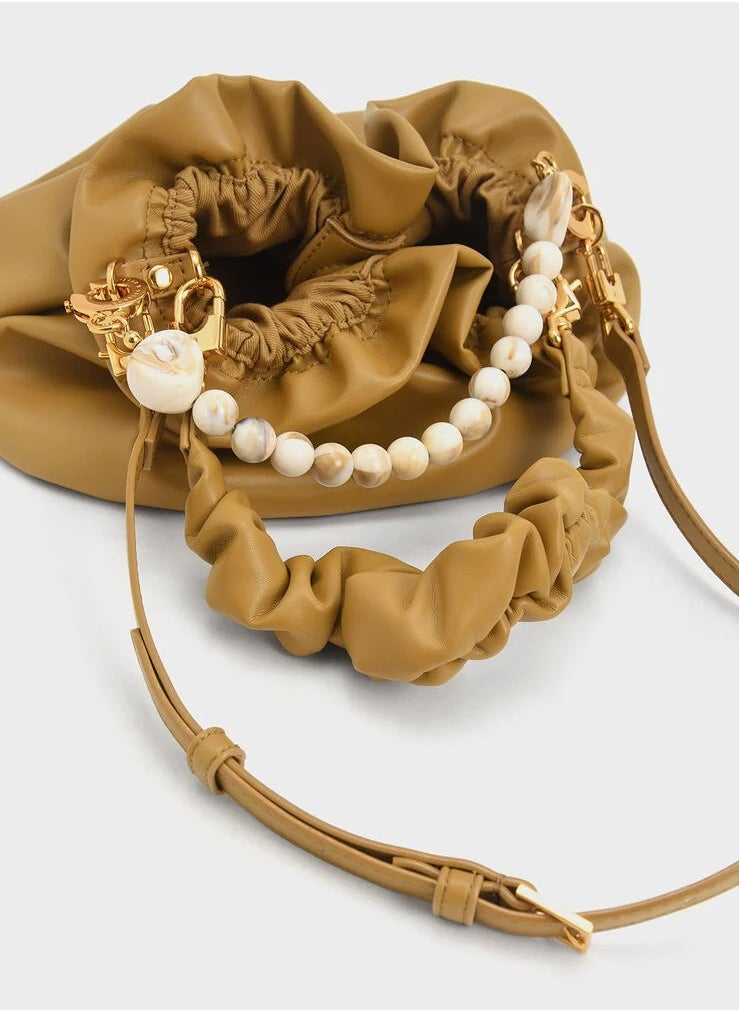 Charles & Keith Ruched Bead-Embellished Bag  - Image 4