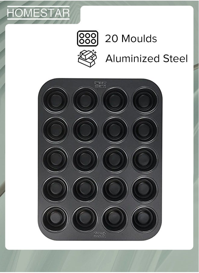 HOMESTAR - Baking Cake Mold, 20 Hole Tea Cake Pan Warp Resistant Shell Shape Mold Cake Pan, Cake Molds for Oven Baking Shapes Black - Image 1