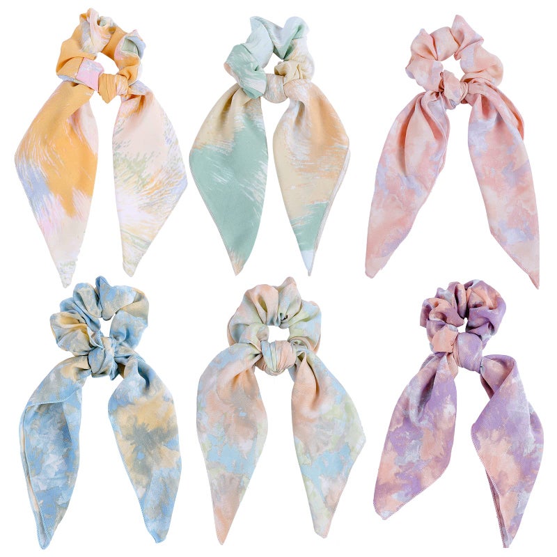 Cutewing Chiffon Hair Accessories Scrunchies Hair Ties TieDye Scarves Hair Bows and Bands for Women and Girls 6PCS