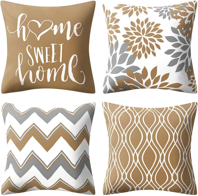 Drmstow Brown Pillow Covers 18x18 Set of 4 Decorative Geometric Throw Pillow Case Outdoor Sofa Pillow Cushion Covers for Couch Living Room Bed Patio Furniture IndoorsHome Decor… - Image 1