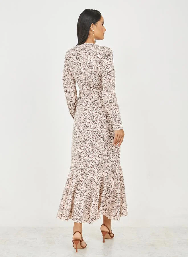 Styli Floral Ditsy Print Wrap Maxi Dress
