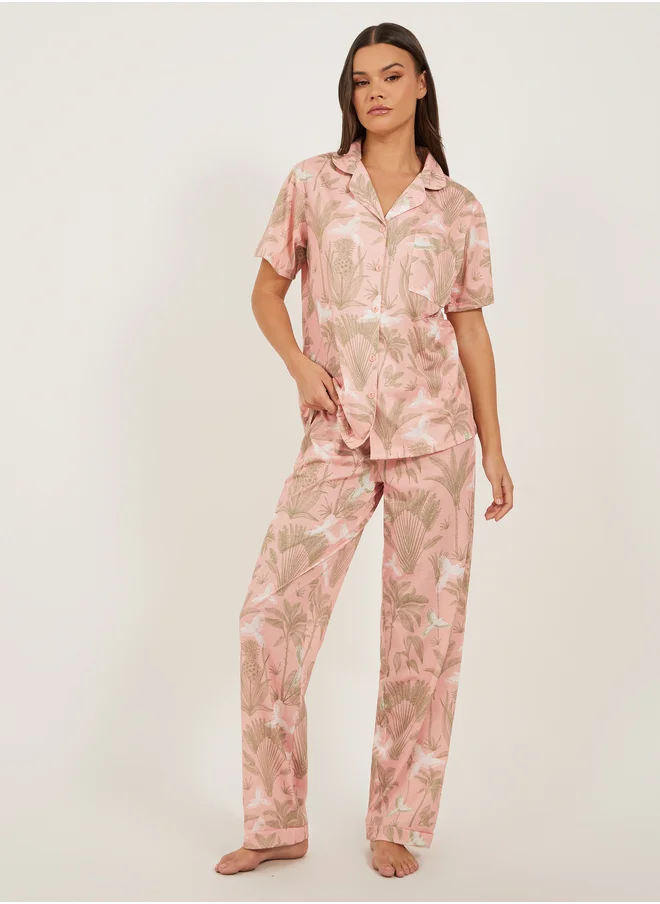 Styli Tropical Printed Shirt and Pyjama Pants Set