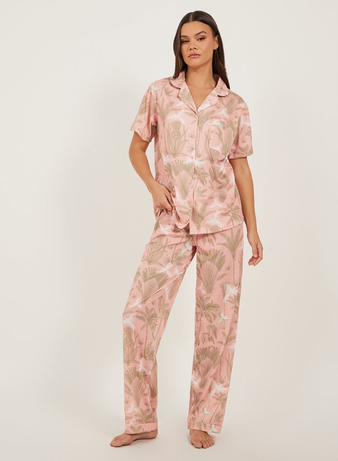 Styli Tropical Printed Shirt and Pyjama Pants Set  - Image 1