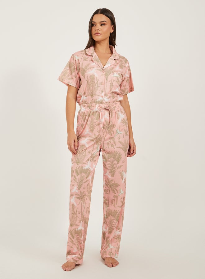 Styli Tropical Printed Shirt and Pyjama Pants Set  - Image 2