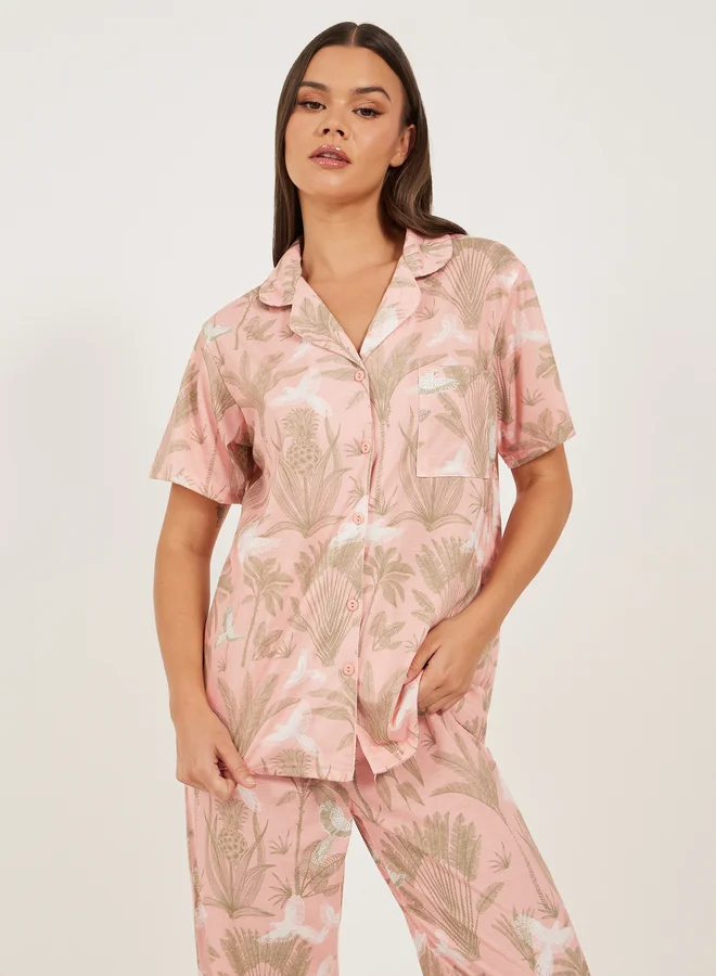 Styli Tropical Printed Shirt and Pyjama Pants Set