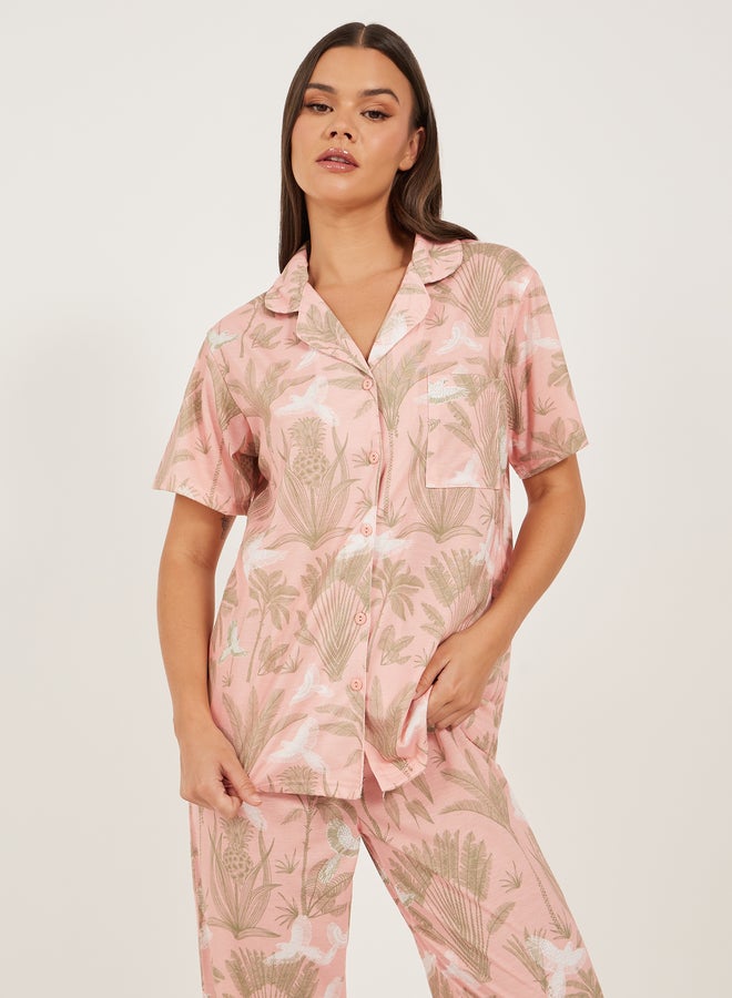 Styli Tropical Printed Shirt and Pyjama Pants Set  - Image 3