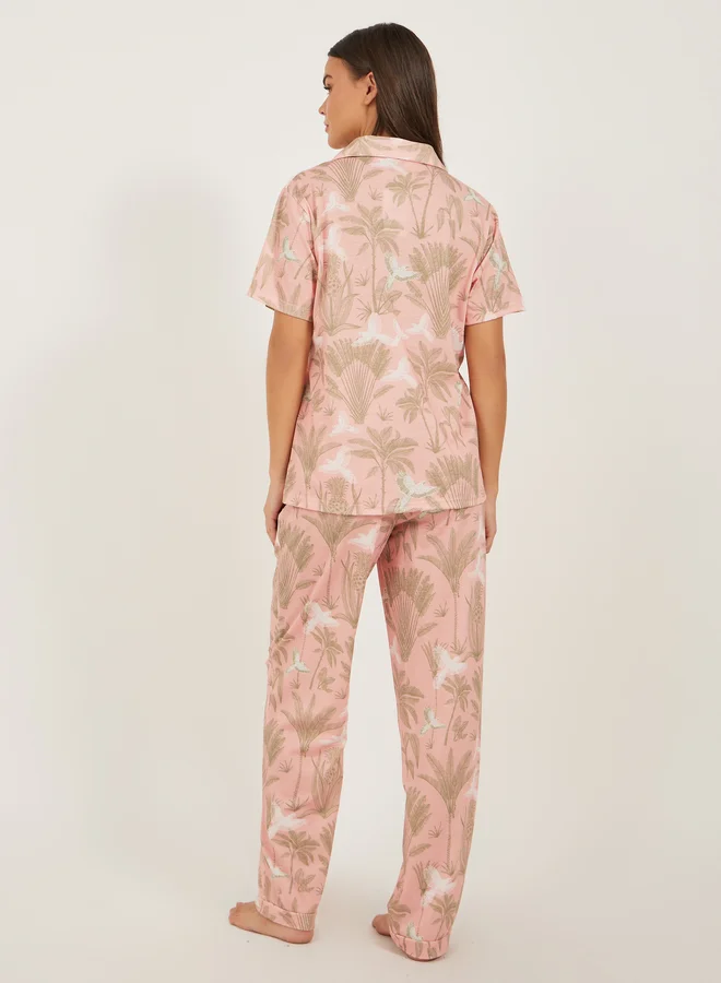 Styli Tropical Printed Shirt and Pyjama Pants Set