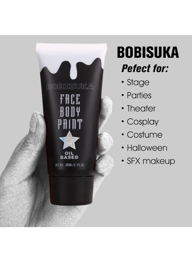 BOBISUKA BOBISUKA Silver Face Body Paint, Metallic Oil-based Painting Kit, Cream Blendable Facepaint for Halloween Cosplay, Costume, Parties, Stage, Theater, SFX Special Effect Makeup（2.1 Fl.oz） - Image 2