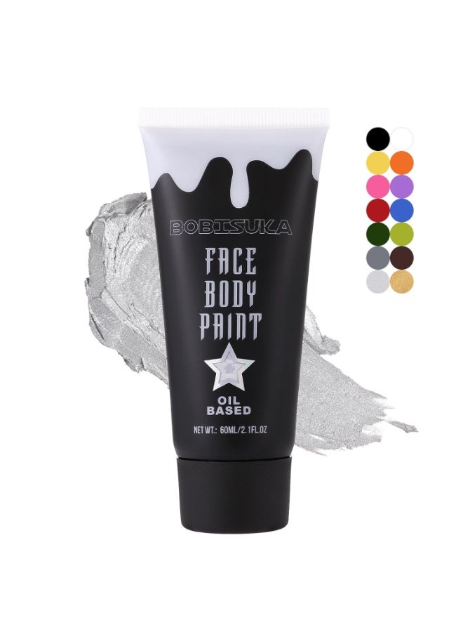 BOBISUKA BOBISUKA Silver Face Body Paint, Metallic Oil-based Painting Kit, Cream Blendable Facepaint for Halloween Cosplay, Costume, Parties, Stage, Theater, SFX Special Effect Makeup（2.1 Fl.oz） - Image 1