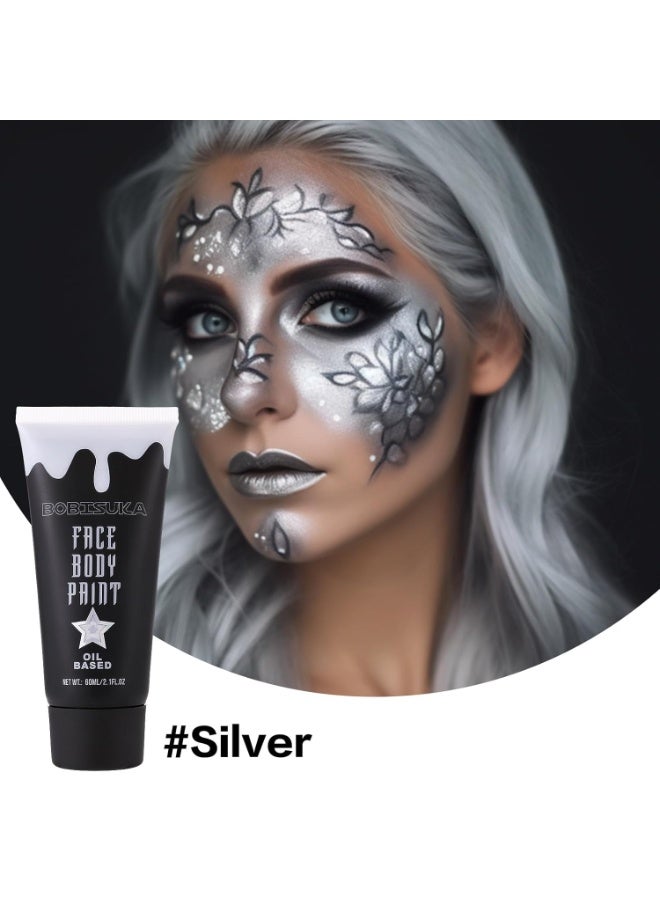 BOBISUKA BOBISUKA Silver Face Body Paint, Metallic Oil-based Painting Kit, Cream Blendable Facepaint for Halloween Cosplay, Costume, Parties, Stage, Theater, SFX Special Effect Makeup（2.1 Fl.oz） - Image 4