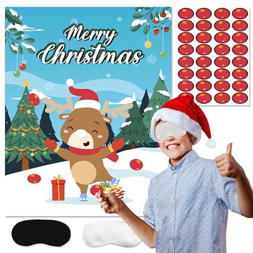 TYHJOY Christmas Party Games for Kids Families Pin The Nose on The Reindeer Sticker Game Christmas Activities for Kids Adults Xmas Holiday Party Favors - Image 1