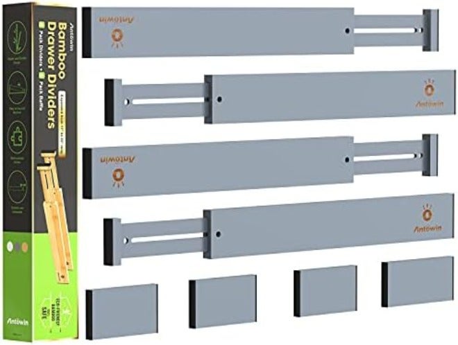 ANTOWIN Bamboo Drawer Dividers Organizers, Drawer Separators Splitter,17-22 inches Long Adjustable Spring-loaded Organizer for Large Utensil, Clothes, Tools Drawers(yellow)