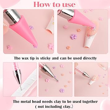 Prasacco 2 Packs Rhinestone Picker Tool Set Rhinestone Picker Dotting Wax Pen Rhinestones Applicator Nail Art DIY Tools Rhinestone Pickup Tool with 4 Extra Wax Tips and 1 Tweezer for DIY Nail Art - Image 4