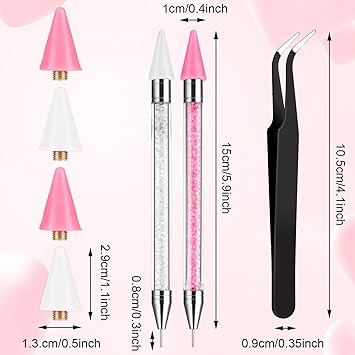 Prasacco 2 Packs Rhinestone Picker Tool Set Rhinestone Picker Dotting Wax Pen Rhinestones Applicator Nail Art DIY Tools Rhinestone Pickup Tool with 4 Extra Wax Tips and 1 Tweezer for DIY Nail Art - Image 2