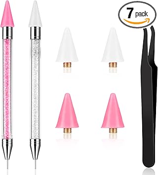 Prasacco 2 Packs Rhinestone Picker Tool Set Rhinestone Picker Dotting Wax Pen Rhinestones Applicator Nail Art DIY Tools Rhinestone Pickup Tool with 4 Extra Wax Tips and 1 Tweezer for DIY Nail Art - Image 1